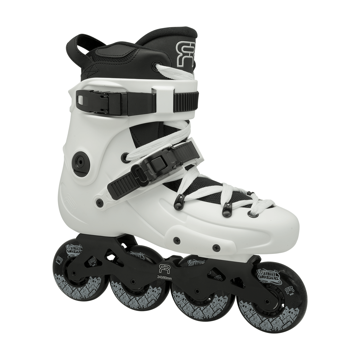 FR1 80 inline skate in white with 4 wheels of 80mm